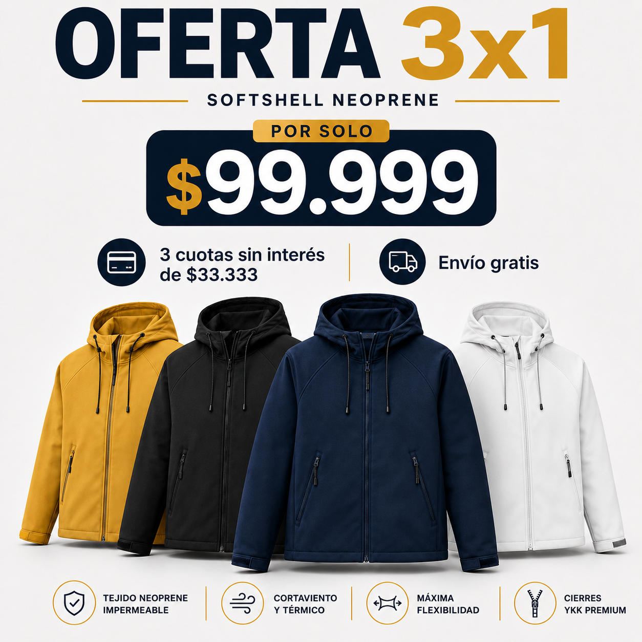 Oferta 3x1 Campera Neoprene Soft Shell Impermeable Interior Micro Polar